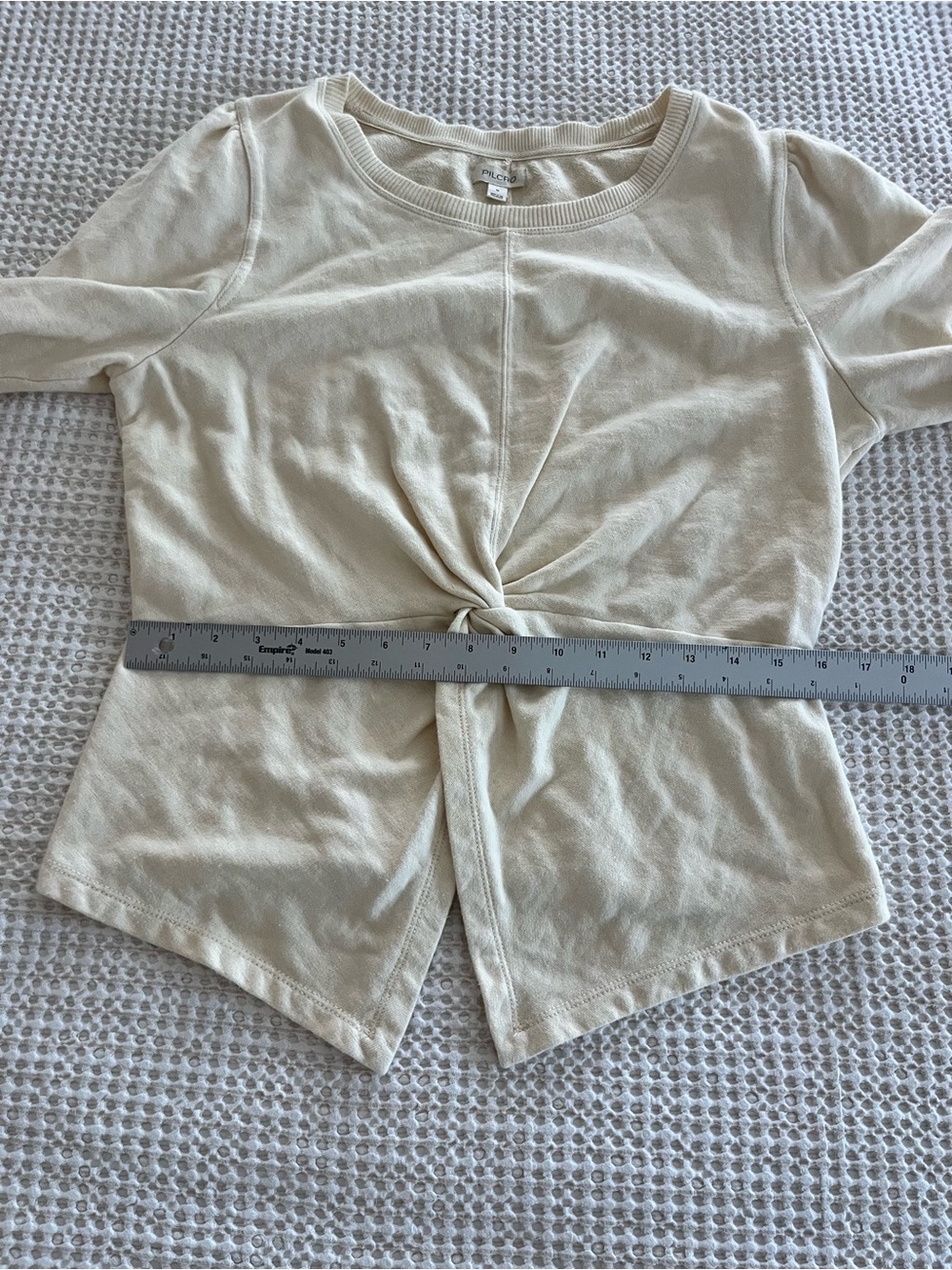 Pilcro Anthropologie Cream Twist-Front‎ Pullover sweatshirt - Picture 9 of 13